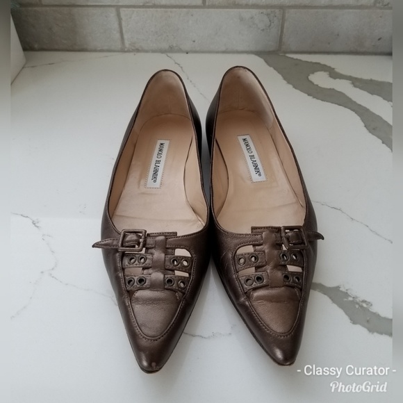 MANOLO BLAHNIK bronze pointy toe flats - Picture 3 of 7